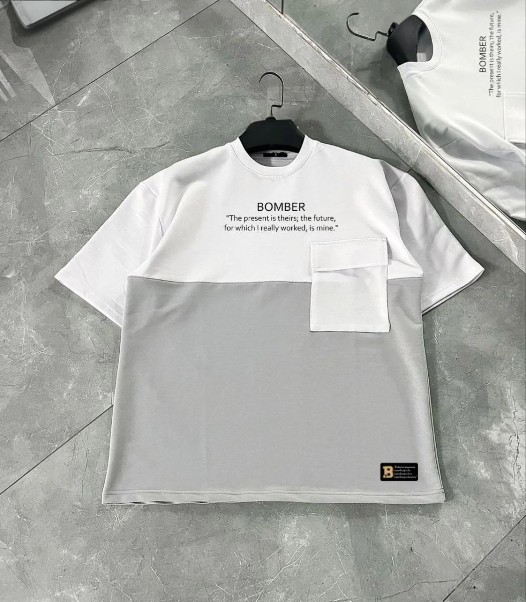 ERKEK Tişört Torba Cepli Parçalı Kısa Kol T-Shirt - Gri