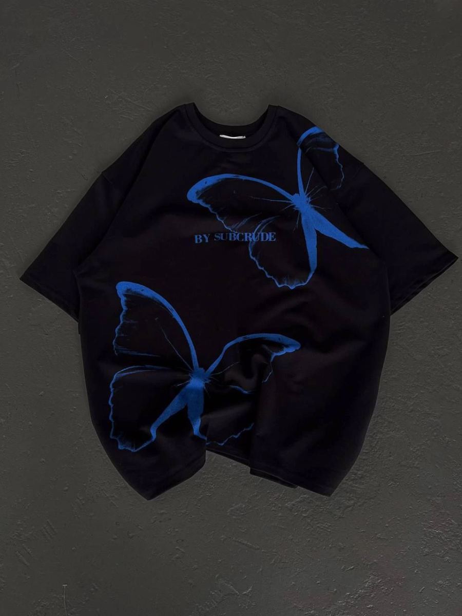 kadın Bisiklet Yaka Baskılı Oversize T-Shirt - Siyah