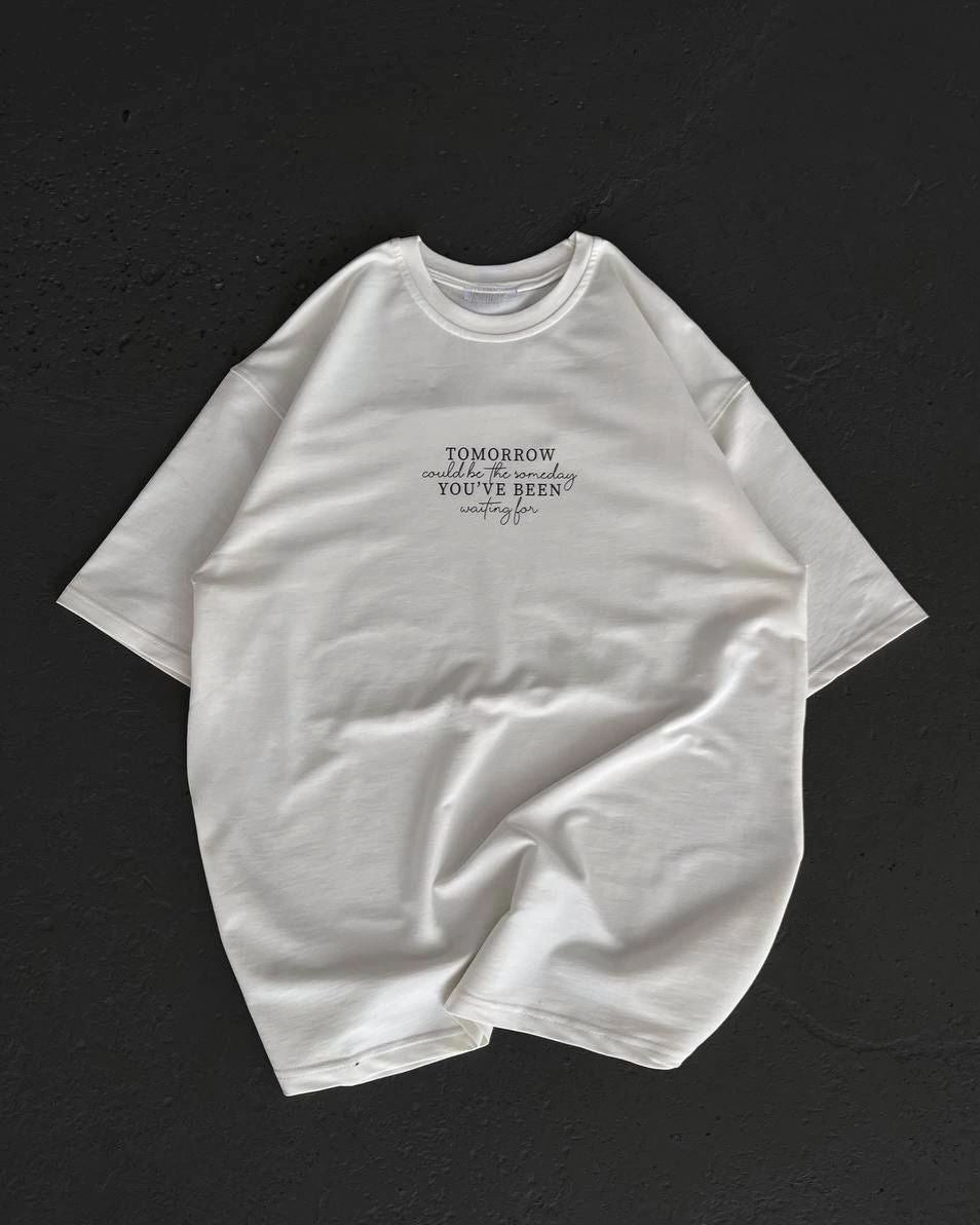 Kadın Baskılı T-Shirt Kısa Kol Bisiklet Yaka Oversize Rahat Kalıp Günlük Tişört   - Beyaz