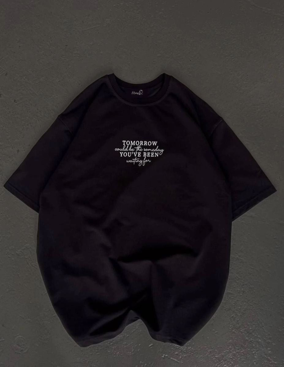 Kadın Baskılı T-Shirt Kısa Kol Bisiklet Yaka Oversize Rahat Kalıp Günlük Tişört   - Siyah