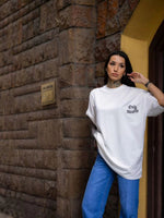kadın Tişort Bisiklet Yaka Baskılı yazlık Kısa kol Oversize T-Shirt - Beyaz