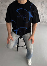 Erkek Kısa Kol Yazlık Tişört Bisiklet Yaka Baskılı Oversize T-Shirt - Siyah
