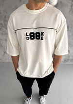 Erkek Kısa Kol Yazlık Tişört Bisiklet Yaka Baskılı Oversize T-Shirt - Beyaz