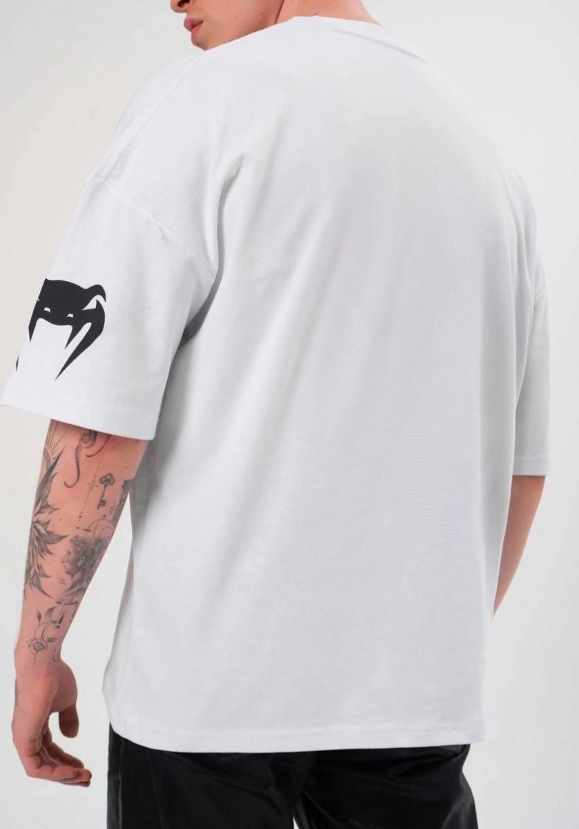 Erkek Kısa Kol Tişört Göğüs ve Kol Bisiklet Yaka Baskılı T-Shirt - Beyaz