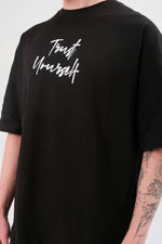 Erkek Kısa Kol Yazlık Tişört Bisiklet Yaka Baskılı Oversize T-Shirt -  Siyah