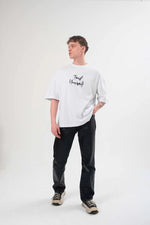 Erkek Kısa Kol Yazlık Tişört Bisiklet Yaka Baskılı Oversize T-Shirt -  Beyaz
