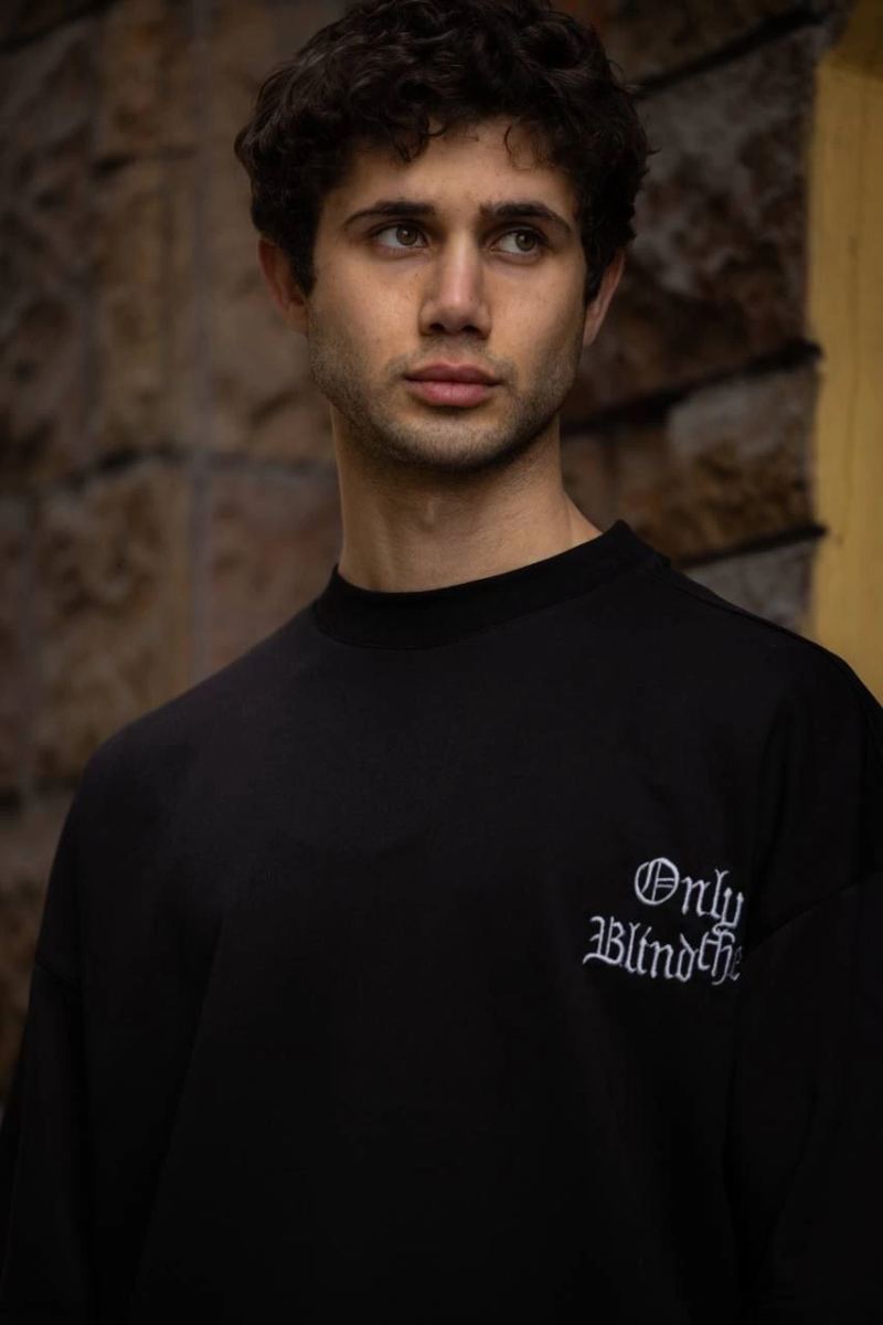Erkek Kısa Kol Yazlık Tişört Bisiklet Yaka Baskılı Oversize T-Shirt - Siyah