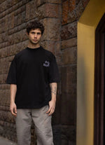 Erkek Kısa Kol Yazlık Tişört Bisiklet Yaka Baskılı Oversize T-Shirt - Siyah