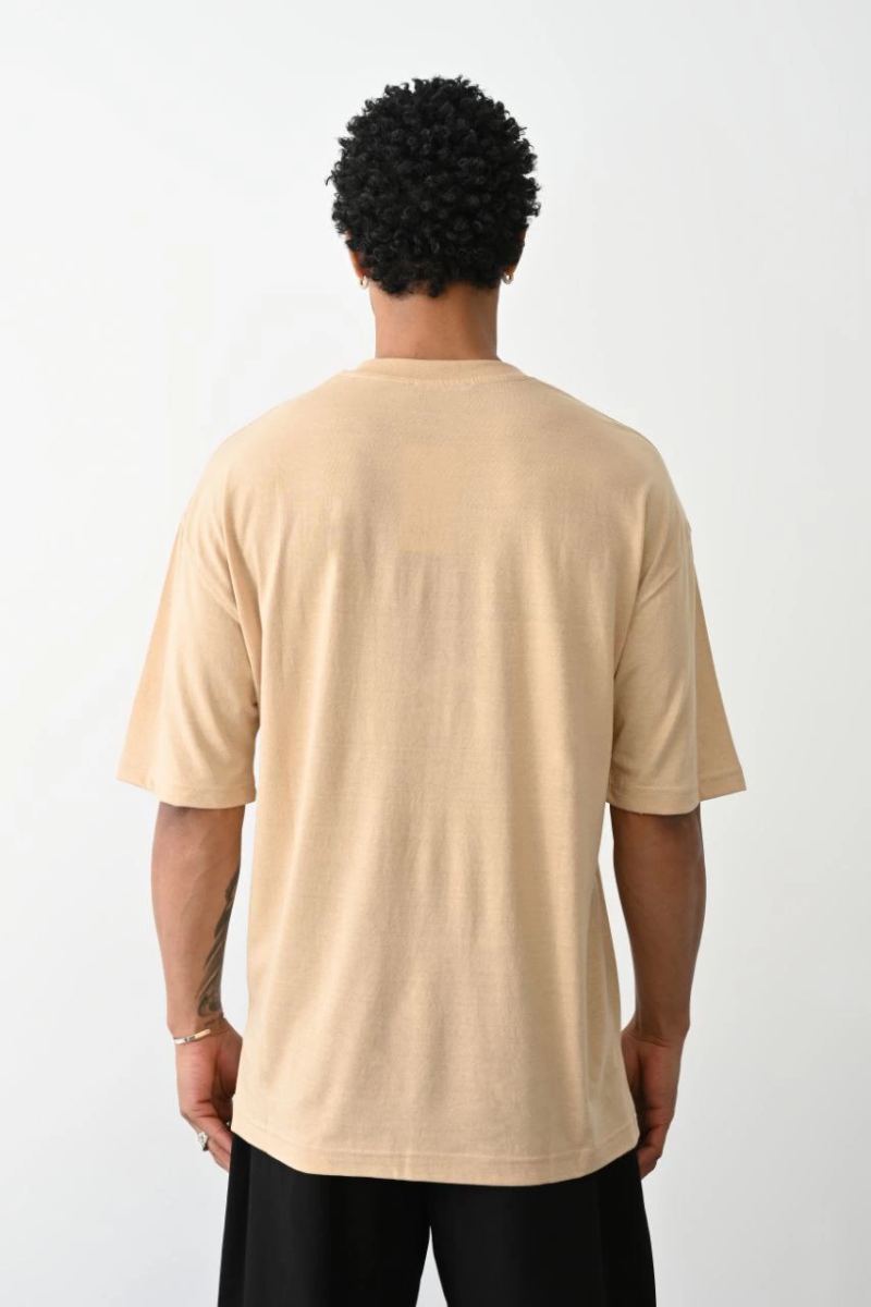 Erkek Tişört Düz Basic Penye Yazlık Bisiklet Yaka Kısa Kol T-Shirt - Bej