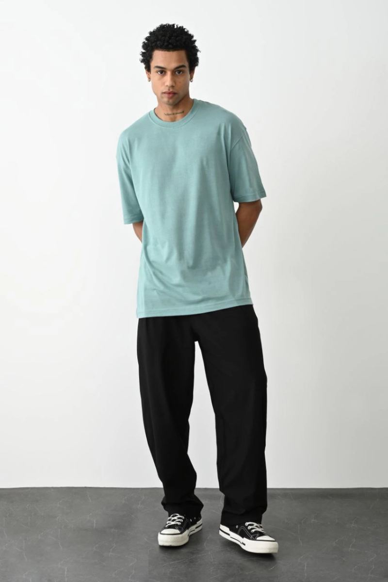 Erkek Tişört Düz Basic Penye Yazlık Bisiklet Yaka Kısa Kol T-Shirt - Mint Yeşili