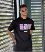 ERKEK Bisiklet Yaka Baskılı Oversize Kısa kol T-Shirt - Siyah