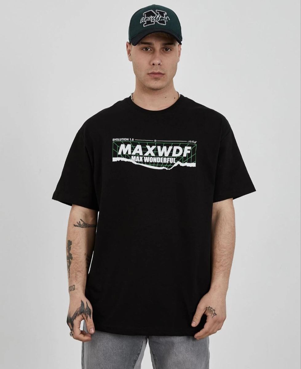 Erkek Kısa Kol Yazlık Tişört Bisiklet Yaka Baskılı Oversize T-Shirt - Siyah