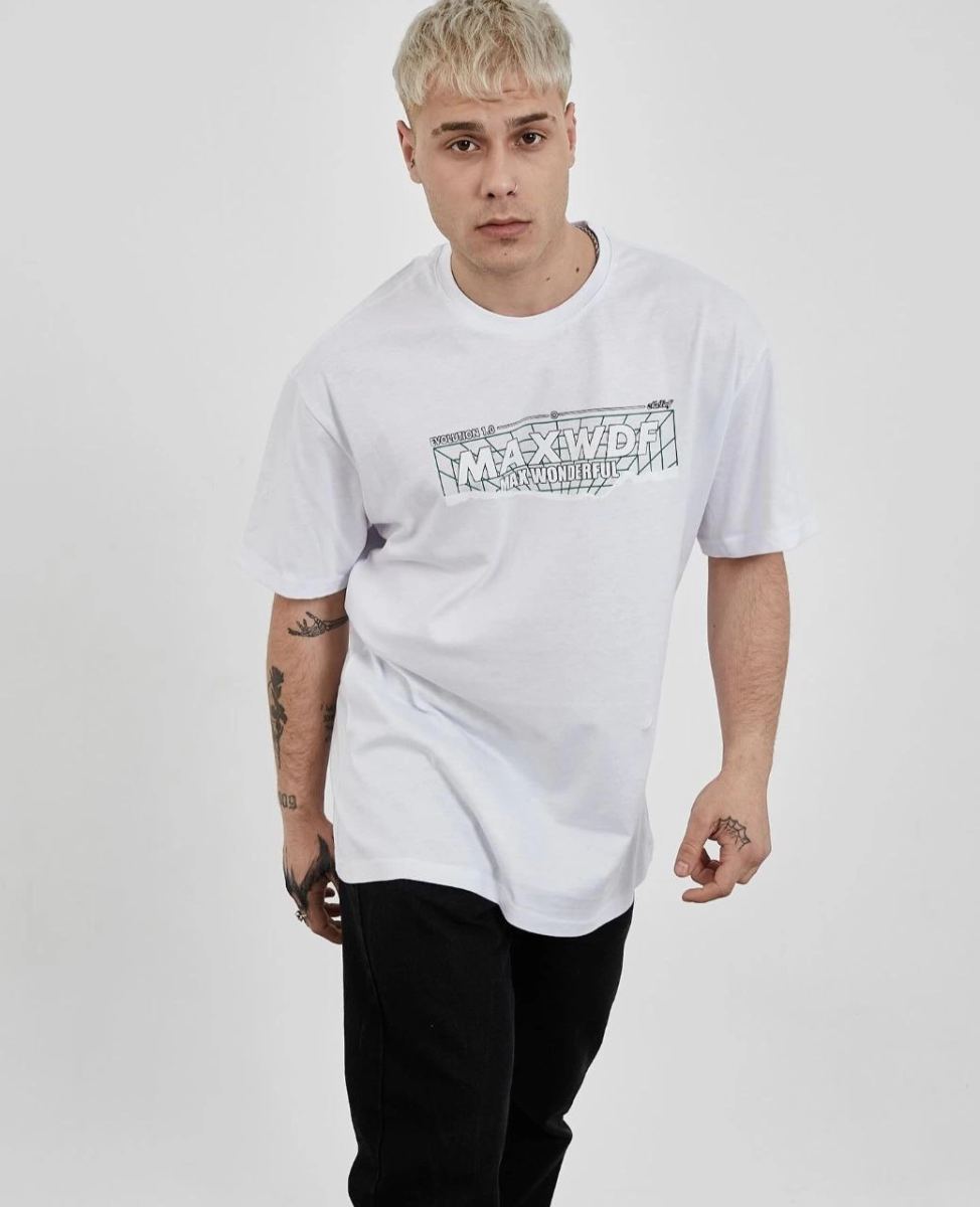 Erkek Kısa Kol Yazlık Tişört Bisiklet Yaka Baskılı Oversize T-Shirt -  Beyaz
