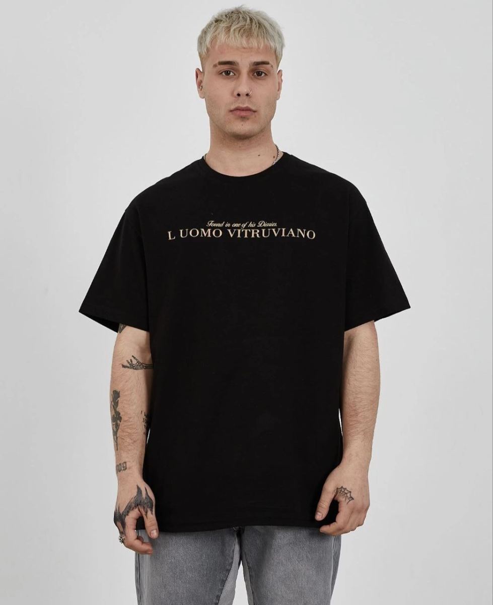ERKEK Bisiklet Yaka Tişort Baskılı Oversize kısa kol T-Shirt - Siyah