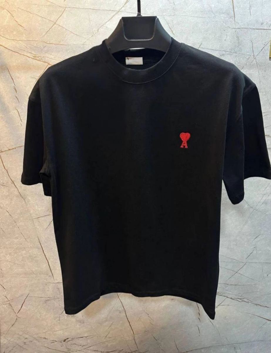 Erkek Kısa Kol Tişört Bisiklet Yaka KALP Baskılı Oversize T-Shirt - Siyah