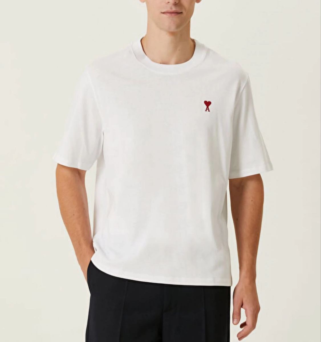 Erkek Kısa Kol Tişört Bisiklet Yaka KALP Baskılı Oversize T-Shirt - Beyaz