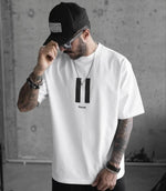 Erkek Kısa Kol Yazlık Tişört Bisiklet Yaka Baskılı Oversize T-Shirt - Beyaz