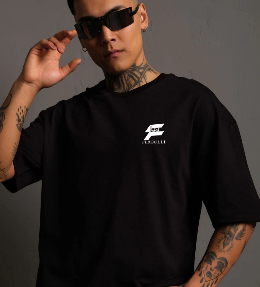 Erkek Kısa Kol Yazlık Tişört Bisiklet Yaka Baskılı Oversize T-Shirt - Siyah