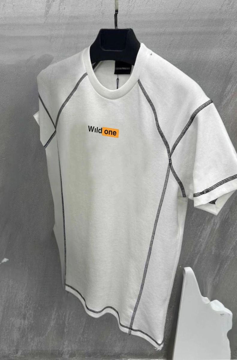 Erkek Tişört Karoyaka Dikişli Oversize T-Shirt - Beyaz