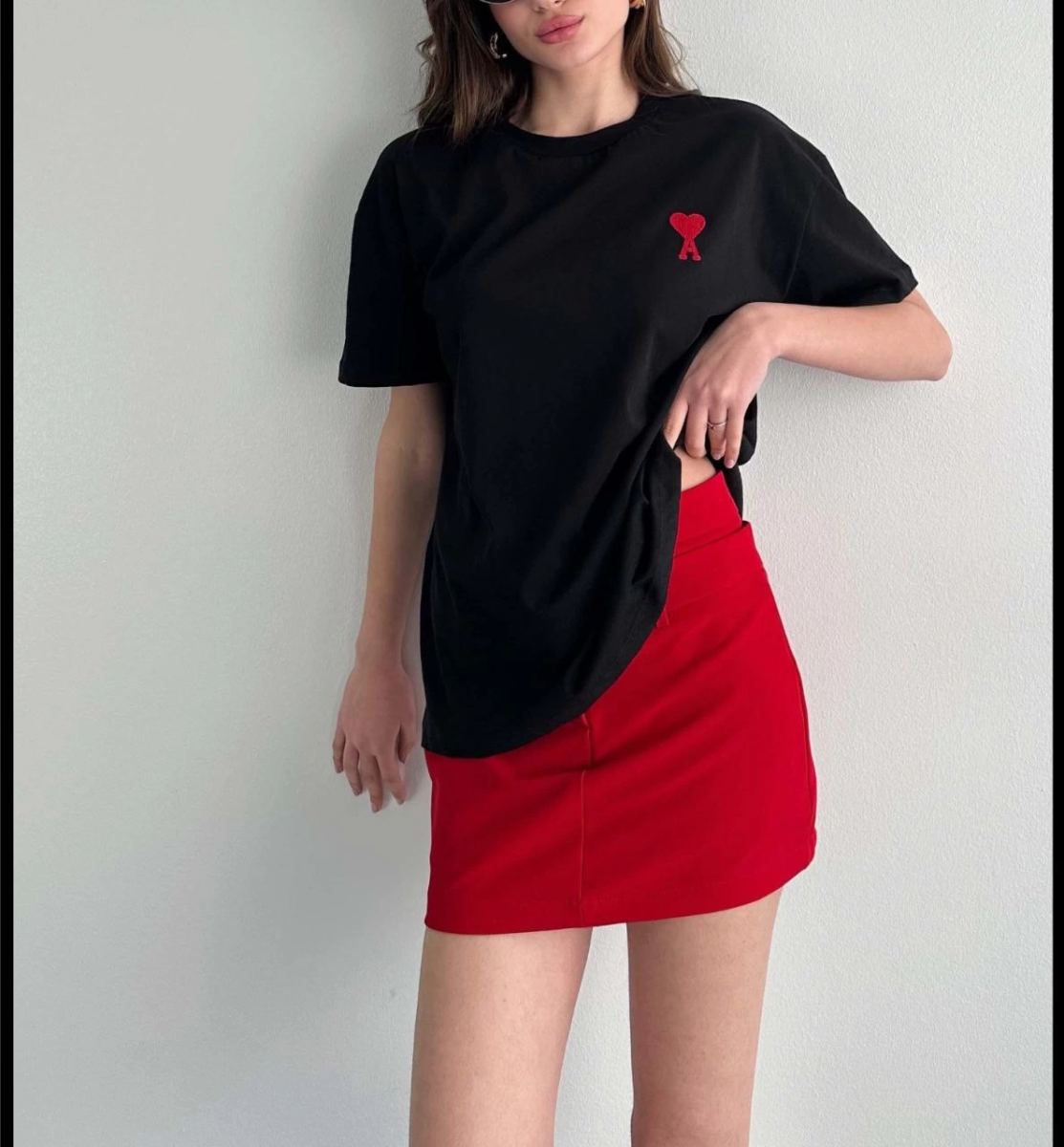 Kadın Tişört Bisiklet Yaka Baskılı Oversize Kısa Kol T-Shirt - Siyah