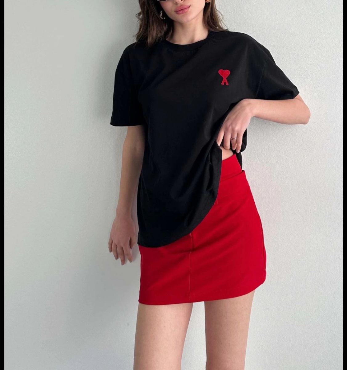 Kadın Tişört Bisiklet Yaka Baskılı Oversize Kısa Kol T-Shirt - Siyah