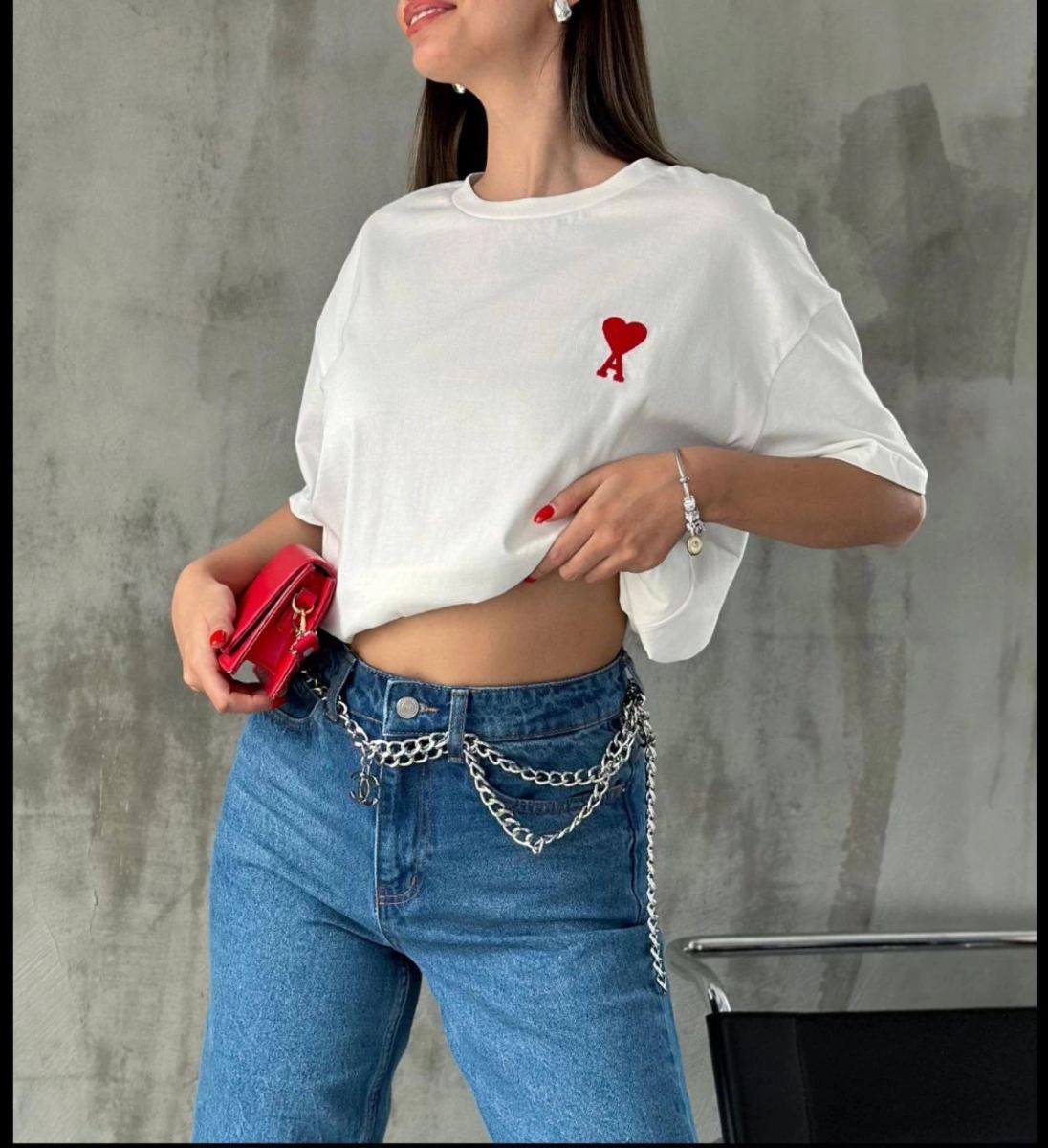 Kadın Tişört Bisiklet Yaka Baskılı Oversize Kısa Kol T-Shirt - Beyaz