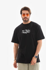 Erkek Kısa Kol Yazlık Tişört Bisiklet Yaka Baskılı Oversize T-Shirt - Siyah