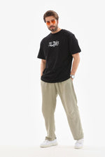 Erkek Kısa Kol Yazlık Tişört Bisiklet Yaka Baskılı Oversize T-Shirt - Siyah
