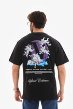 Erkek Kısa Kol Yazlık Tişört Bisiklet Yaka Baskılı Oversize T-Shirt - Siyah