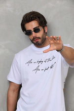 Erkek Kısa Kol Yazlık Tişört Bisiklet Yaka Baskılı Oversize T-Shirt - Beyaz