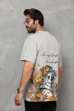 Erkek Kısa Kol Yazlık Tişört Bisiklet Yaka Baskılı Oversize T-Shirt - Gri