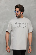 Erkek Kısa Kol Yazlık Tişört Bisiklet Yaka Baskılı Oversize T-Shirt - Gri