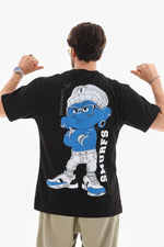 Erkek Kısa Kol Yazlık Tişört Bisiklet Yaka Baskılı Oversize T-Shirt - Siyah