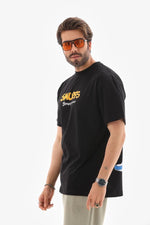 Erkek Kısa Kol Yazlık Tişört Bisiklet Yaka Baskılı Oversize T-Shirt - Siyah