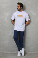 Erkek Kısa Kol Yazlık Tişört Bisiklet Yaka Baskılı Oversize T-Shirt - Beyaz