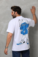 Erkek Kısa Kol Yazlık Tişört Bisiklet Yaka Baskılı Oversize T-Shirt - Beyaz
