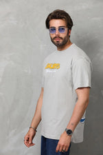 Erkek Kısa Kol Yazlık Tişört Bisiklet Yaka Baskılı Oversize T-Shirt - Gri
