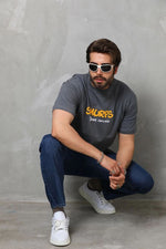 Erkek Kısa Kol Yazlık Tişört Bisiklet Yaka Baskılı Oversize T-Shirt - Füme