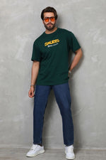 Erkek Kısa Kol Yazlık Tişört Bisiklet Yaka Baskılı Oversize T-Shirt - Yeşil