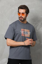 Erkek Baskılı T-Shirt Kısa Kol Bisiklet Yaka Regular Fit Rahat Kalıp Tişört -  Füme