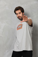 Erkek Baskılı T-Shirt Kısa Kol Bisiklet Yaka Regular Fit Rahat Kalıp Tişört -  Gri