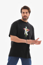 Erkek Baskılı T-Shirt Kısa Kol Bisiklet Yaka Regular Fit Rahat Kalıp Tişört -  Siyah