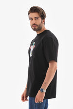 Erkek Baskılı T-Shirt Kısa Kol Bisiklet Yaka Regular Fit Rahat Kalıp Tişört -  Siyah