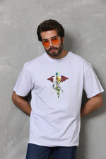 Erkek Baskılı T-Shirt Kısa Kol Bisiklet Yaka Regular Fit Rahat Kalıp Tişört -  Beyaz