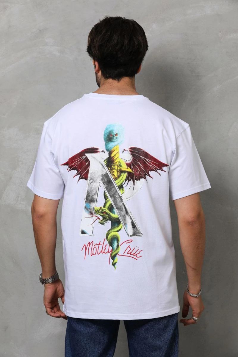 Erkek Baskılı T-Shirt Kısa Kol Bisiklet Yaka Regular Fit Rahat Kalıp Tişört -  Beyaz