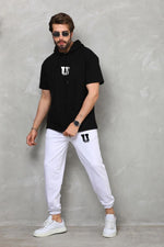 Erkek Kapüşonlu Tişört Oversize T-Shirt Takım - Siyah