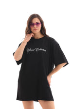 Kadın Baskılı T-Shirt Kısa Kol Bisiklet Yaka Oversize Rahat Kalıp Günlük Tişört - Siyah