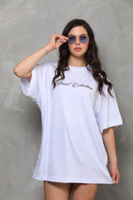 Kadın Baskılı T-Shirt Kısa Kol Bisiklet Yaka Oversize Rahat Kalıp Günlük Tişört - Beyaz