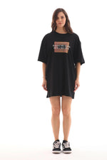 Kadın Baskılı T-Shirt Kısa Kol Bisiklet Yaka Oversize Rahat Kalıp Tişört - Siyah