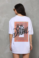 Kadın Baskılı T-Shirt Kısa Kol Bisiklet Yaka Oversize Rahat Kalıp Tişört - Beyaz
